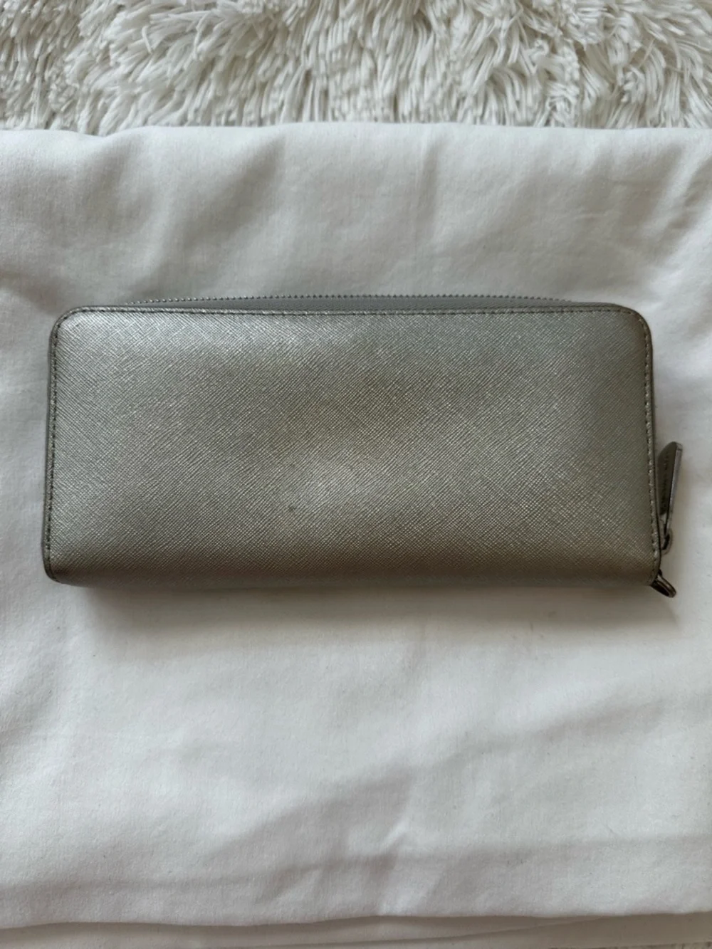 MICHAEL KORS Silver Metallic Saffiano Leather Zip Around Continental Wallet